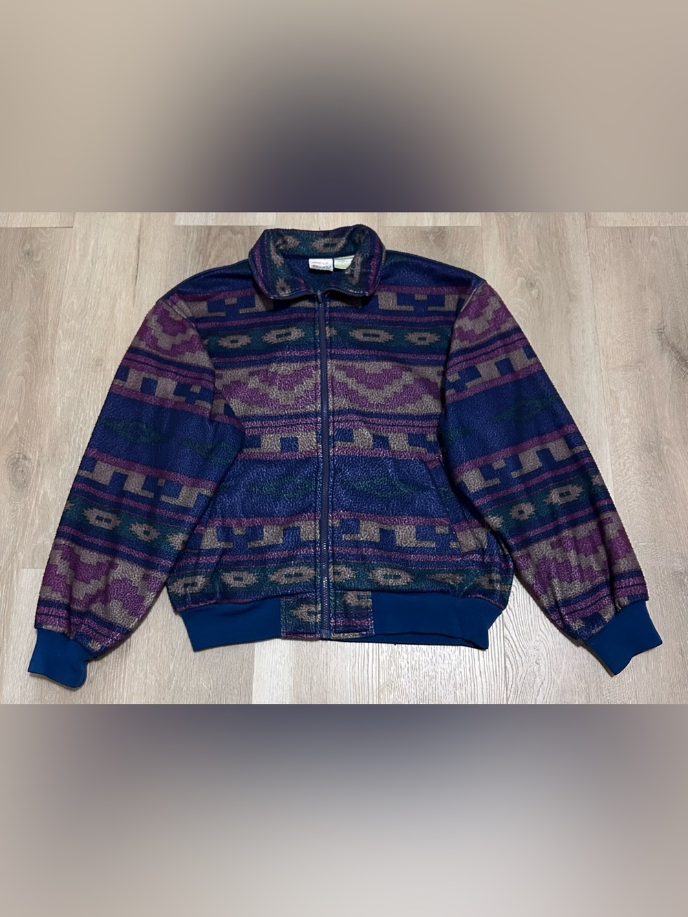 Vintage Brooks Navy and Purple Geometric Full-Zip Men’s Sweater Jacket